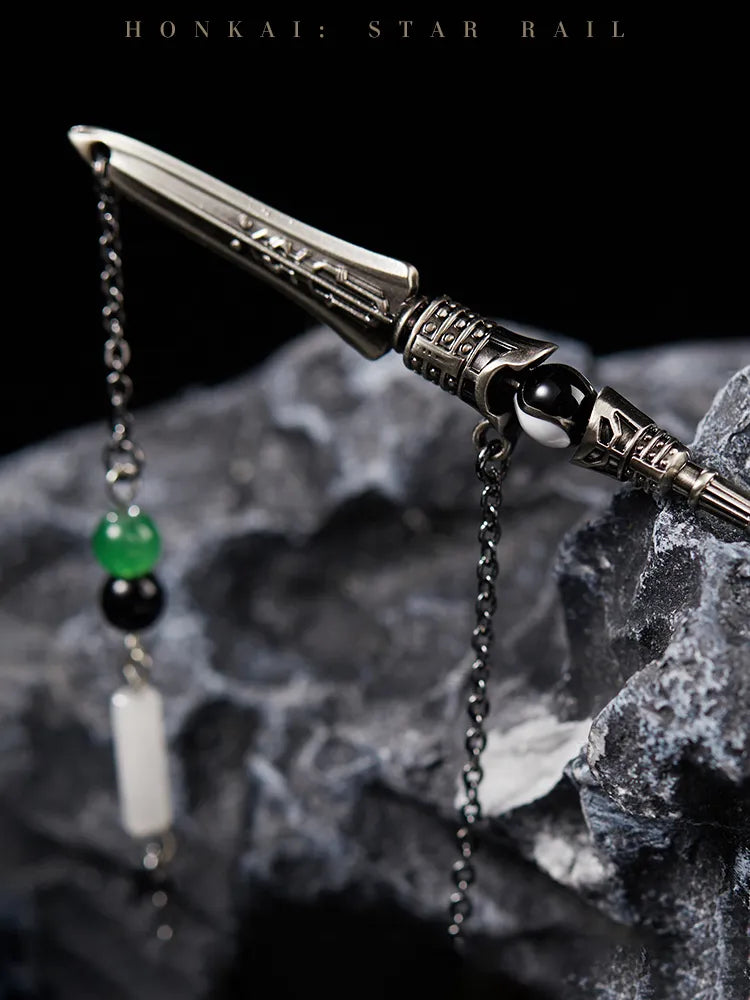 Honkai Star Rail Dan Heng Imbibitor Lunae Impression Series Hair Stick with antique silver finish and decorative chain