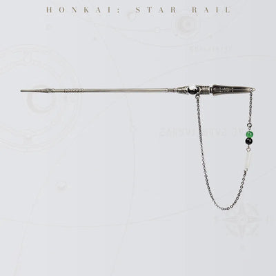 Dan Heng Imbibitor Lunae Cloud-Piercer Hair Stick with antique silver metalwork and decorative jade beads