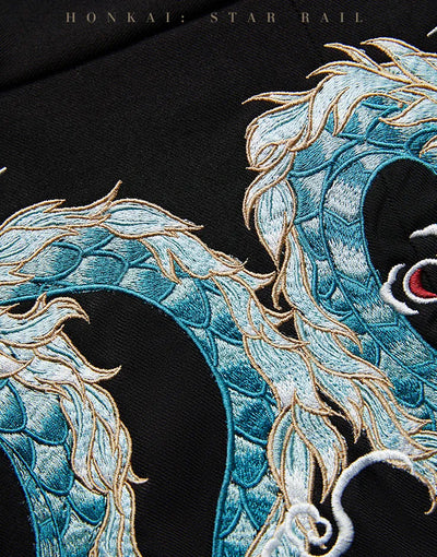 Dan Heng Imbibitor Lunae Impression Series Long Coat with lotus embroidery and flowing black fabric