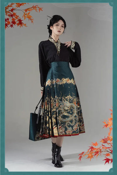 Close-up of Dan Heng Imbibitor Lunae Mamian Skirt featuring jacquard fabric, side pockets and concealed zipper