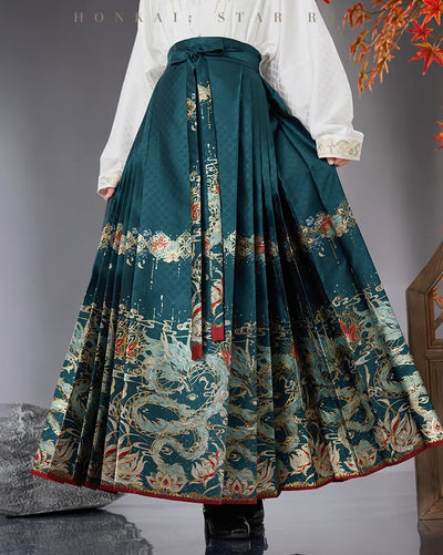 Honkai Star Rail Dan Heng Imbibitor Lunae Impression Series One-Piece Mamian Skirt with teal dragon and floral patterns