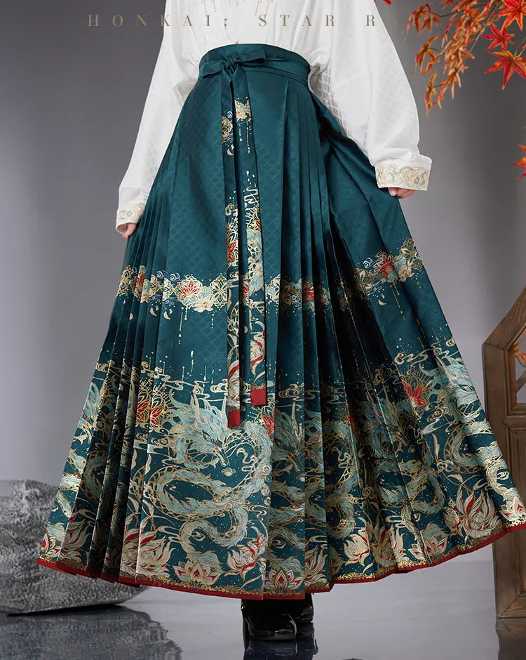 Honkai Star Rail Dan Heng Imbibitor Lunae Impression Series One-Piece Mamian Skirt with teal dragon and floral patterns