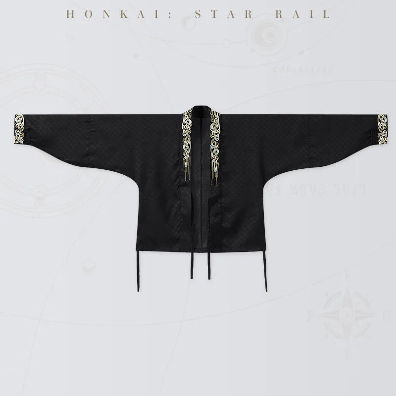 Dan Heng Imbibitor Lunae Impression Series black short jacket with embroidered cloud patterns and wide sleeves