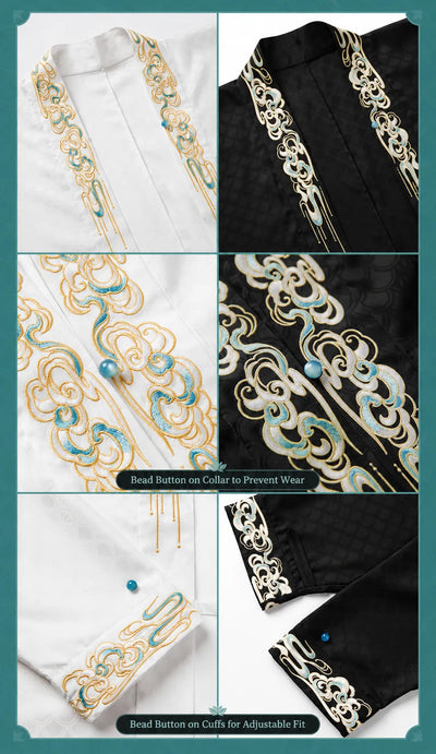 Dan Heng Imbibitor Lunae short jacket inner ties and fabric details with model size references