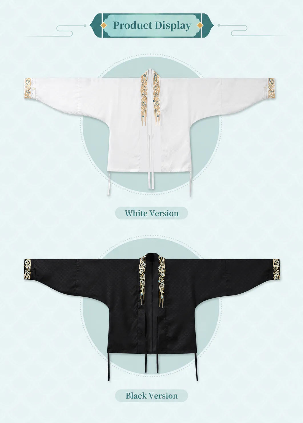 Front flat lay display of Dan Heng Imbibitor Lunae black short jacket with embroidered collar and cuffs