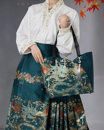 Dan Heng Imbibitor Lunae Tote Bag featuring dragon jacquard fabric and adjustable black shoulder straps