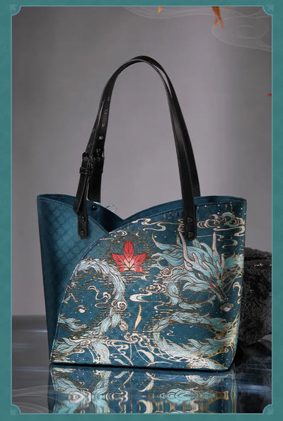 Dan Heng Imbibitor Lunae Tote Bag styled with black embroidered jacket and traditional Chinese outfit