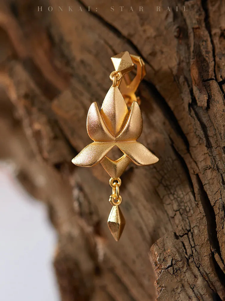 Dan Heng Imbibitor Lunae Water Lotus Ear Cuff featuring gold-plated brass petals and dangling ornament