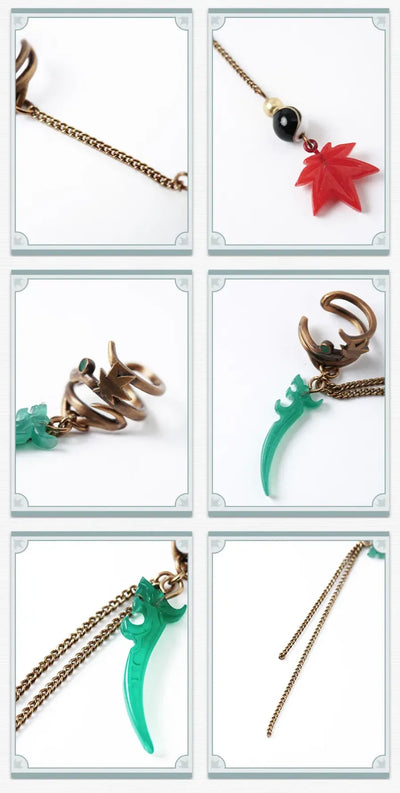 Dan Heng necklace featuring gold-tone cloud ornament, green bead and black bead