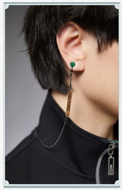 Dan Heng replica-style ear clip with green ornament and 44.5 cm connecting chain