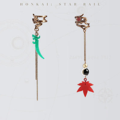 Dan Heng Impression Series ear clip with dangling maple leaf and dragon blade charms
