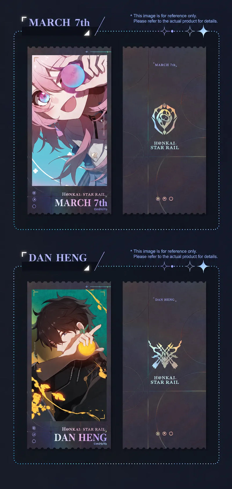 March 7th and Dan Heng holographic commemorative tickets front and back