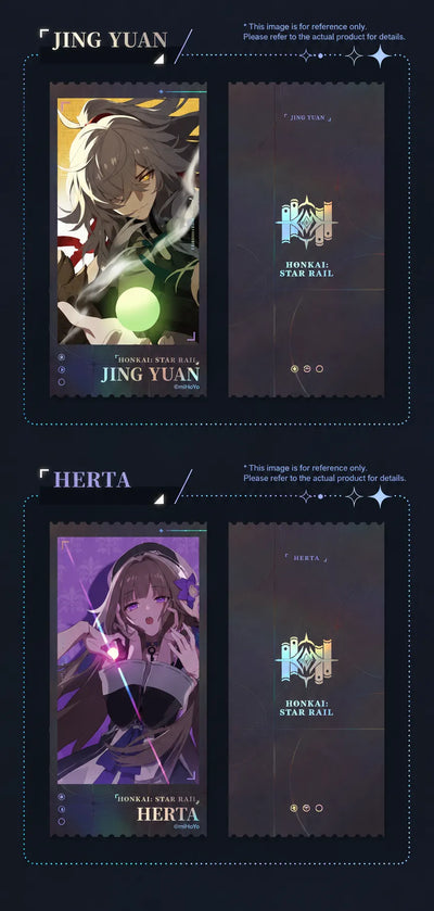 Jing Yuan and Herta holographic commemorative tickets front and back