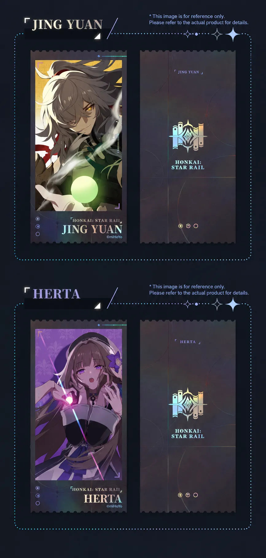 Jing Yuan and Herta holographic commemorative tickets front and back