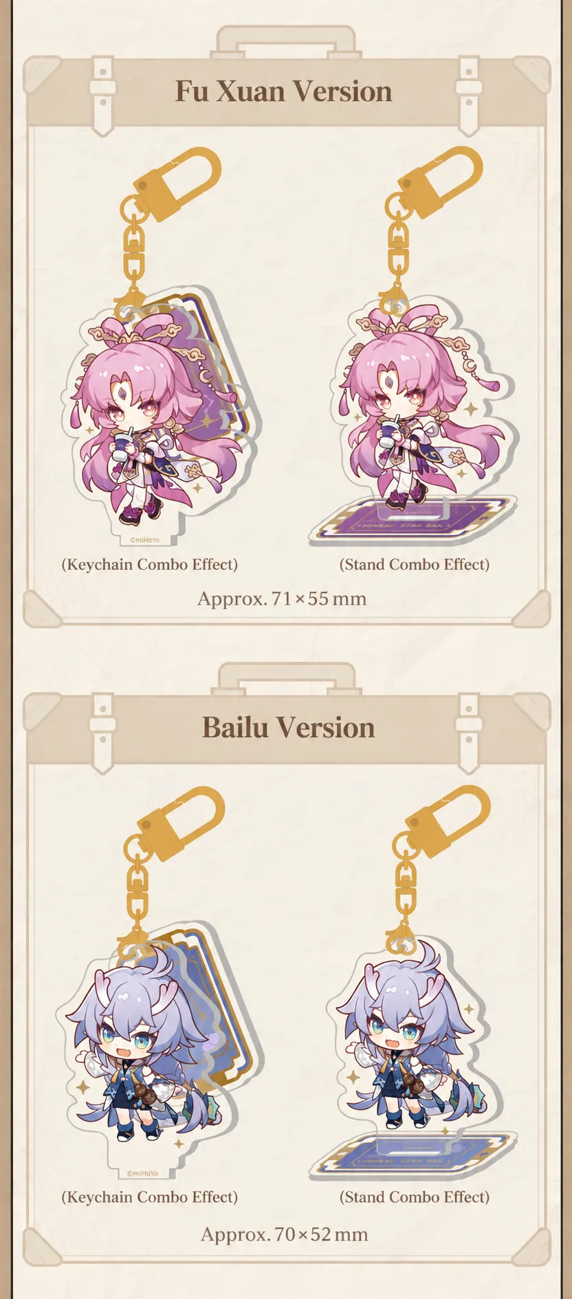 Fu Xuan and Bailu Chibi Acrylic Charm and Stand Set combination details