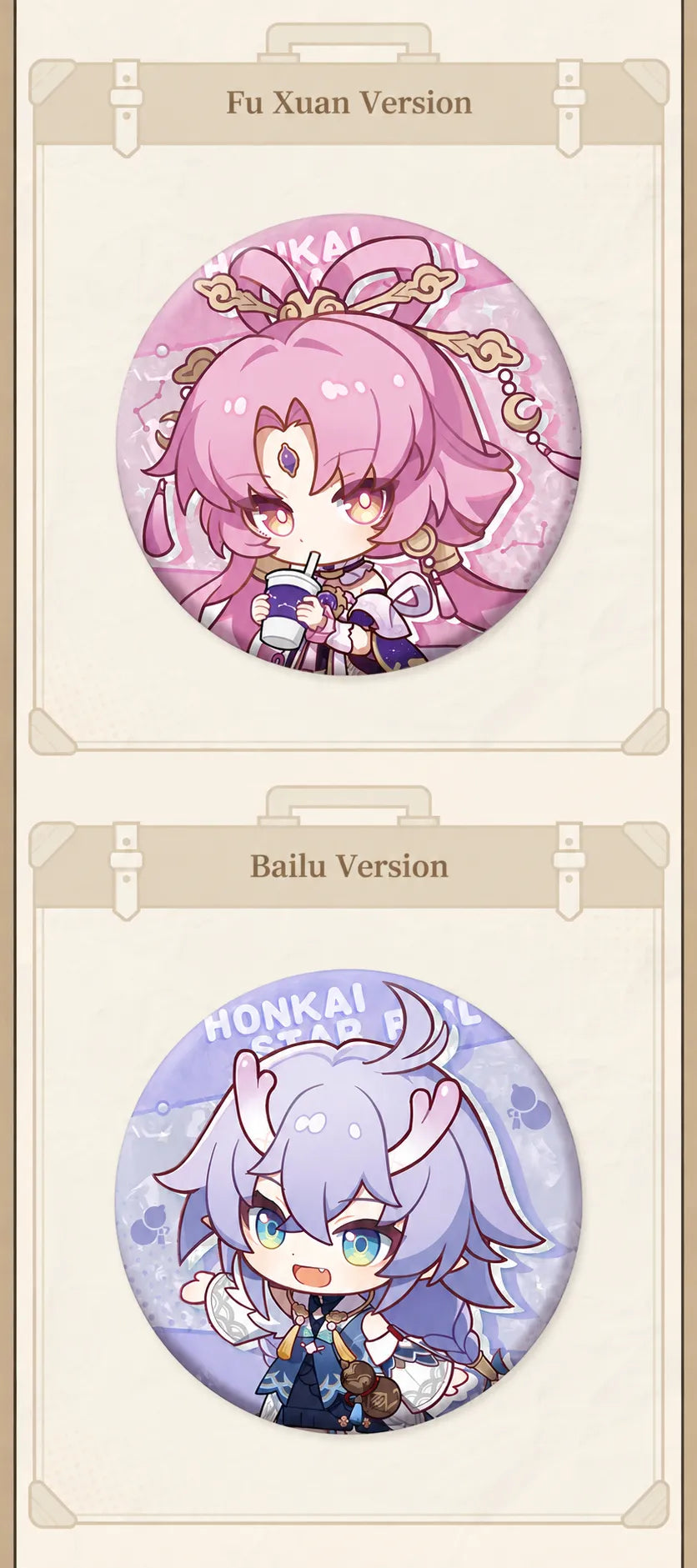 Fu Xuan and Bailu Chibi Tinplate Badge details
