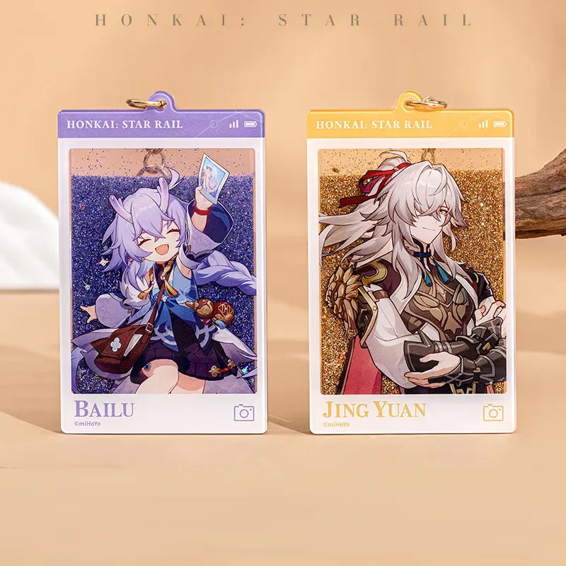 Express Travel Notes character Acrylic Charms with flowing sand details