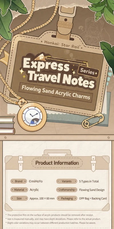 Express Travel Notes Flowing Sand Acrylic Charm product information