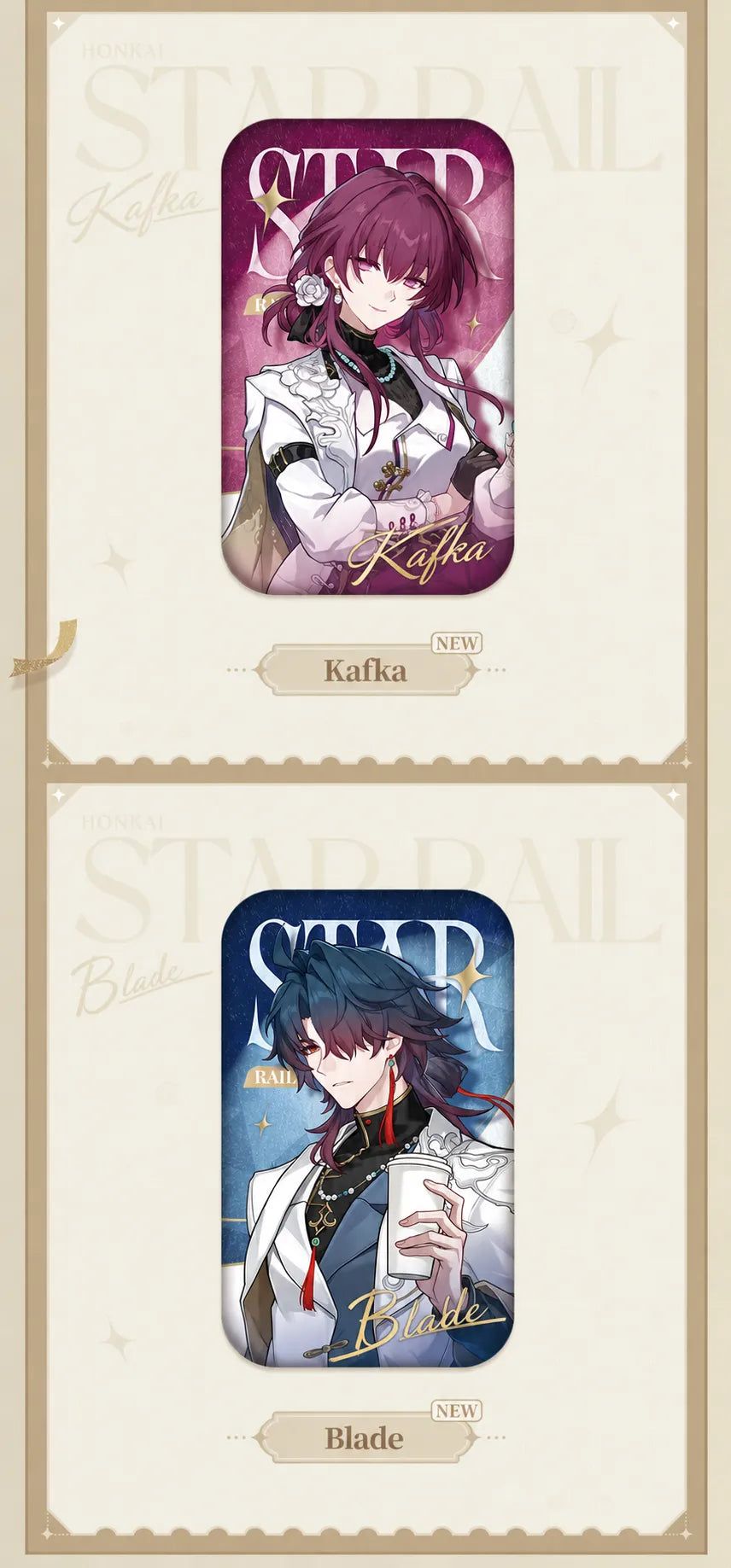 Kafka and Blade Express Travel Notes Tinplate Badges