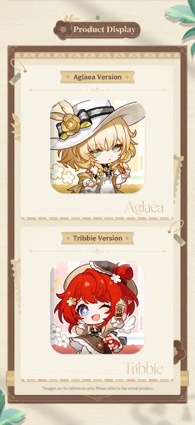 Aglaea and Tribbie Express Travel Notes Chibi Badge designs