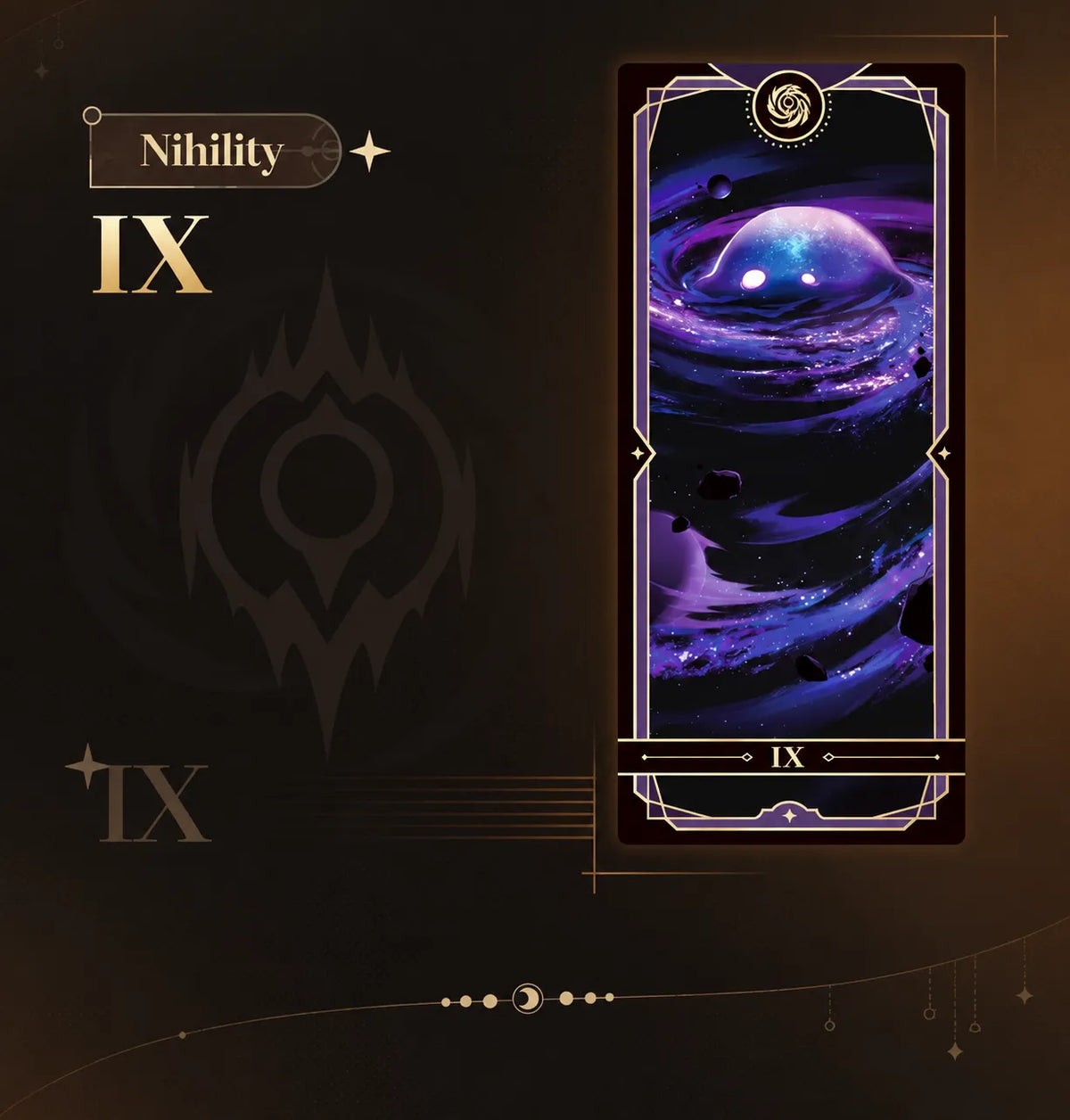 IX Nihility collectible card with purple cosmic artwork