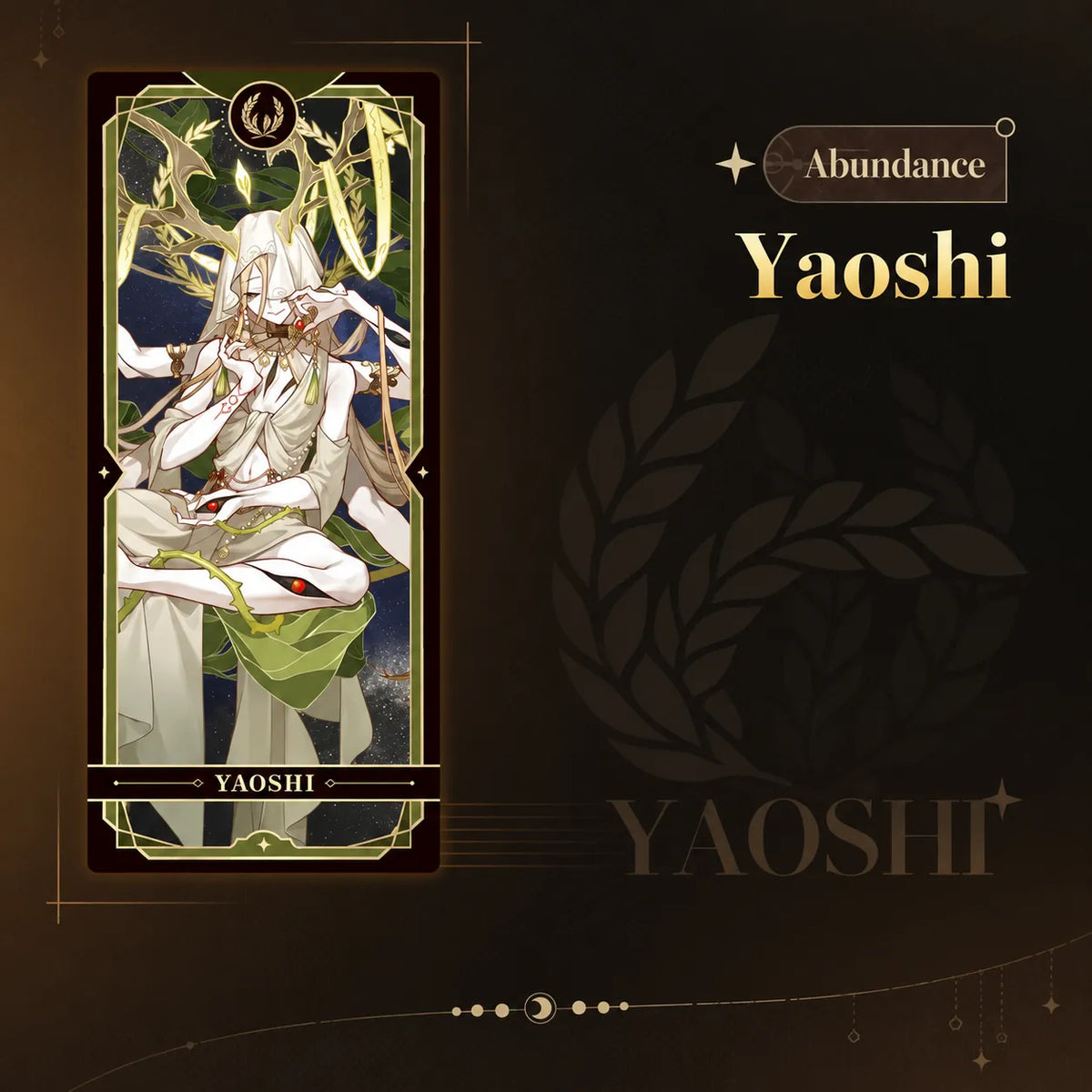 Yaoshi Abundance collectible card with botanical gold accents