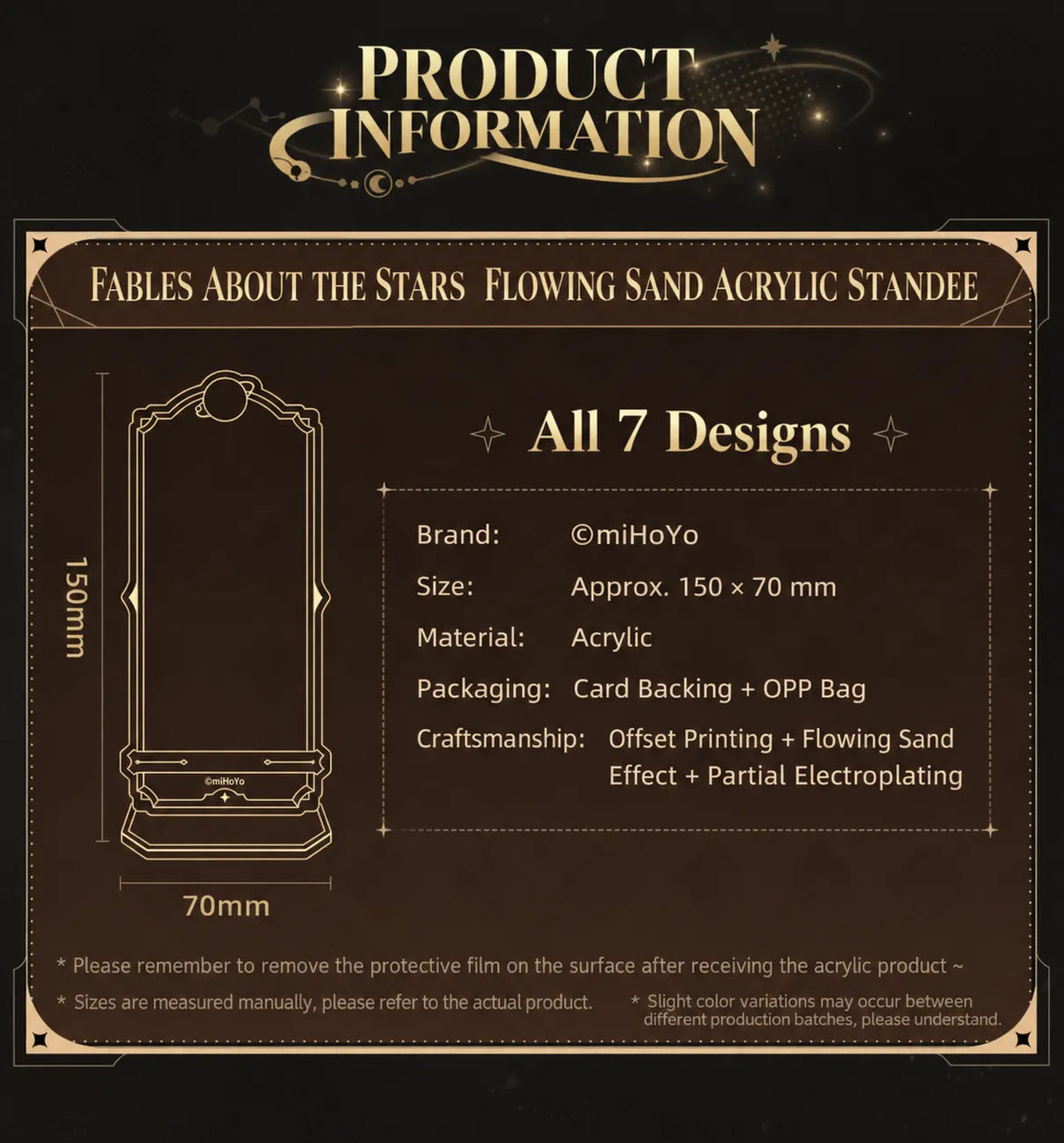 Flowing Sand Acrylic Standee specifications and dimensions
