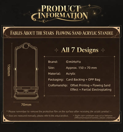Flowing Sand Acrylic Standee specifications and dimensions