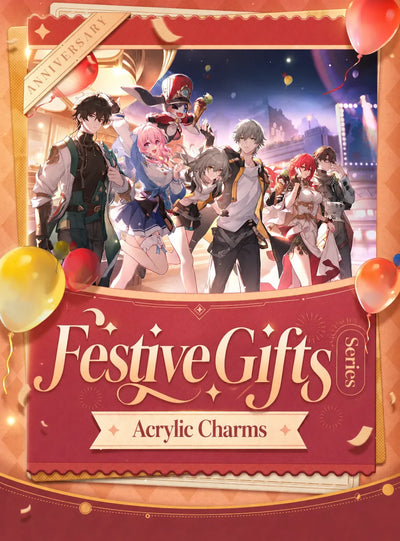 Festive Gifts Series Acrylic Charms anniversary artwork featuring the Astral Express crew