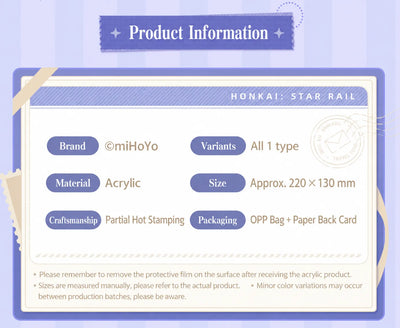 Honkai: Star Rail Acrylic Decorative Art product specifications and materials