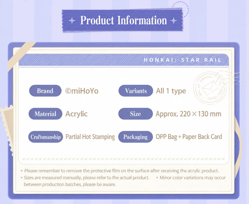 Honkai: Star Rail Acrylic Decorative Art product specifications and materials