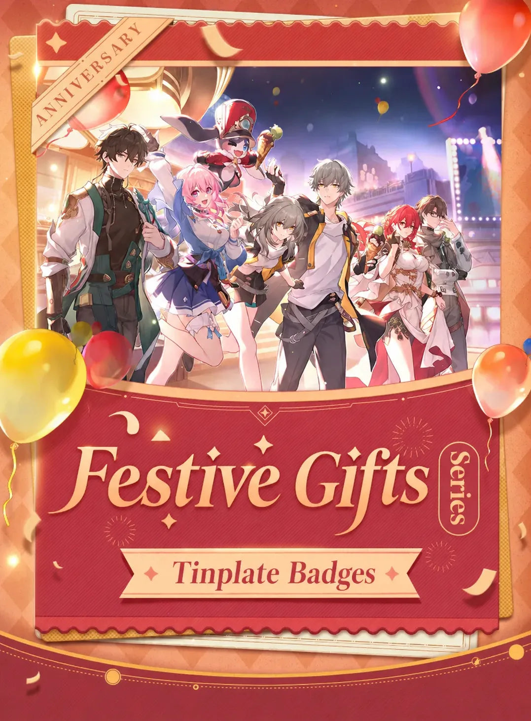Festive Gifts Series Badges anniversary artwork featuring the Astral Express crew