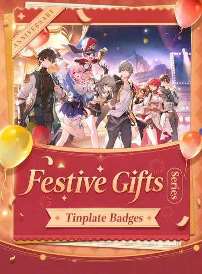 Festive Gifts Series Badges anniversary artwork featuring the Astral Express crew