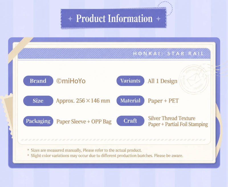 Honkai: Star Rail Festive Gifts PET Shikishi Art Board product specifications and materials