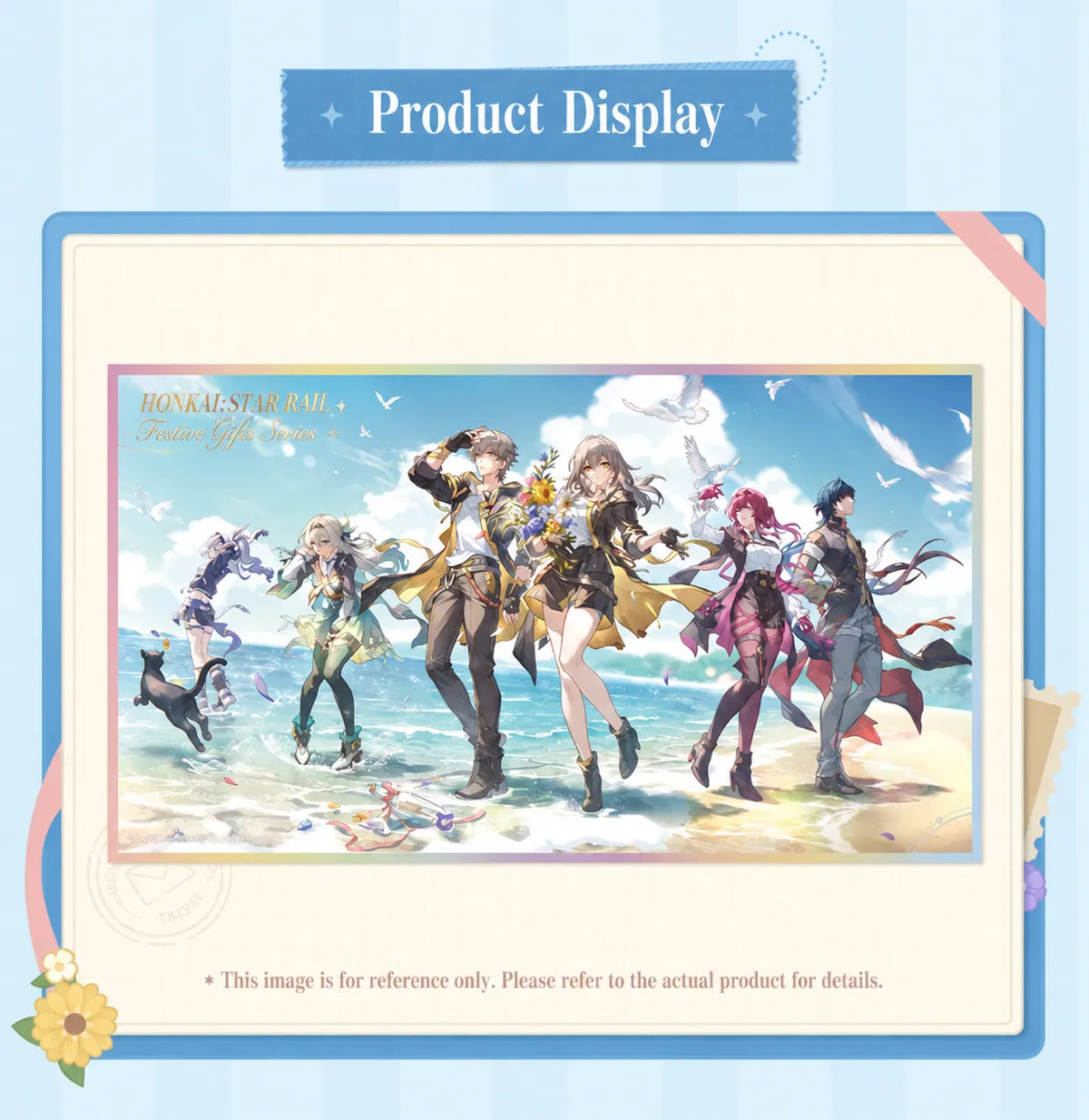 Festive Gifts Series Seaside PET Shikishi Art Board with colorful beach artwork and holographic silver details