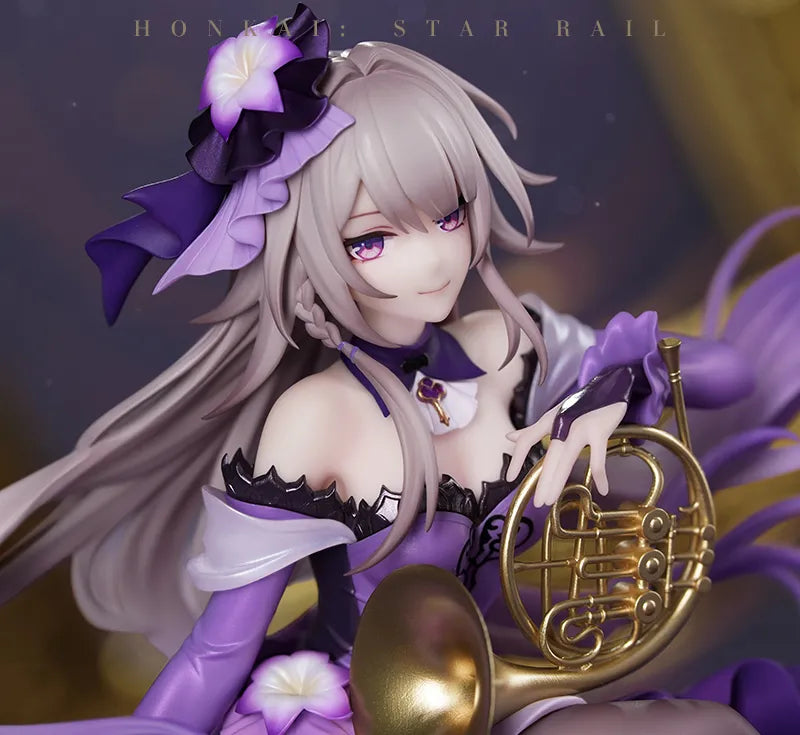 The Herta LIVE Ver. figure in elegant purple gown with golden French horn