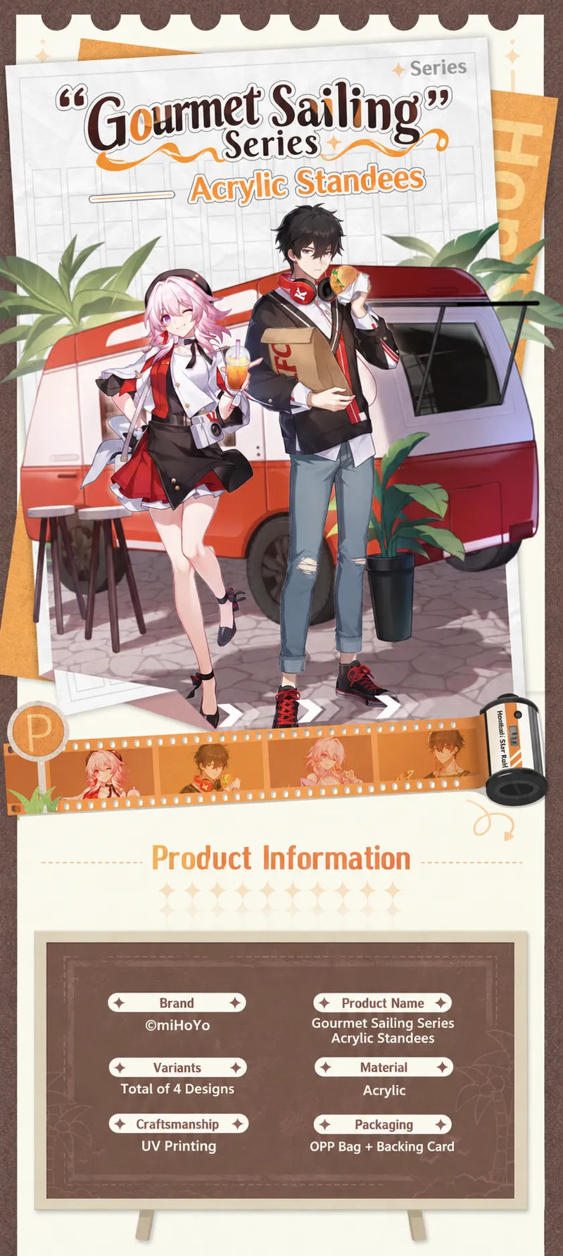Gourmet Sailing Series Acrylic Standees overview with March 7th and Dan Heng artwork and product information