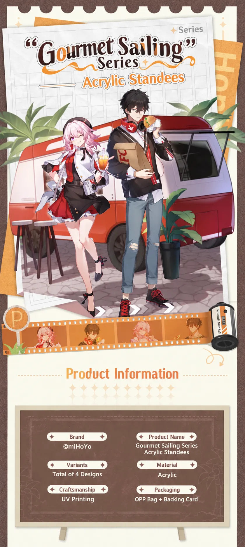 Gourmet Sailing Series Acrylic Standees overview with March 7th and Dan Heng artwork and product information