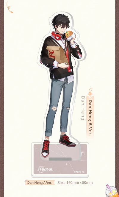 Gourmet Sailing Series Dan Heng A Ver. Acrylic Standee holding a burger with display base and dimensions