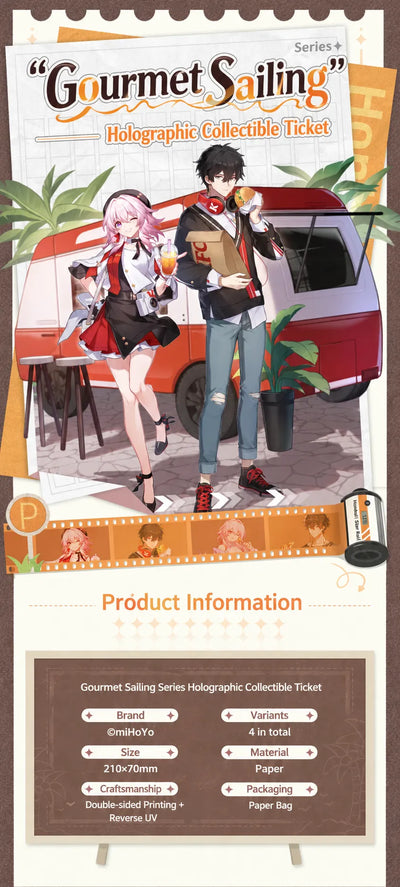 Gourmet Sailing Series Holographic Collectible Ticket overview with March 7th and Dan Heng artwork and product specifications