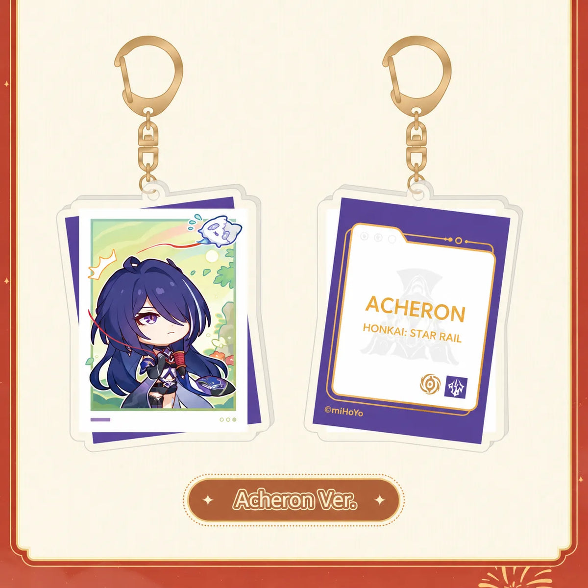Acheron acrylic charm front and back designs from the Happy New Year Series
