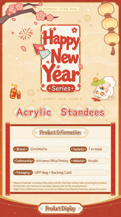 Happy New Year Series acrylic standee product specifications and festive design