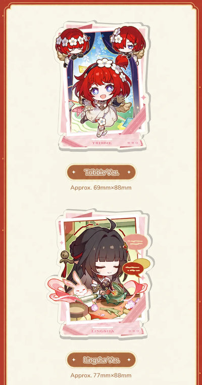 Tribbie and Lingsha chibi acrylic standees with character dimensions