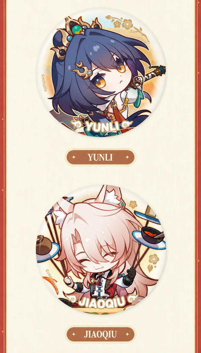 Yunli and Jiaoqiu chibi badge designs from the Happy New Year Series