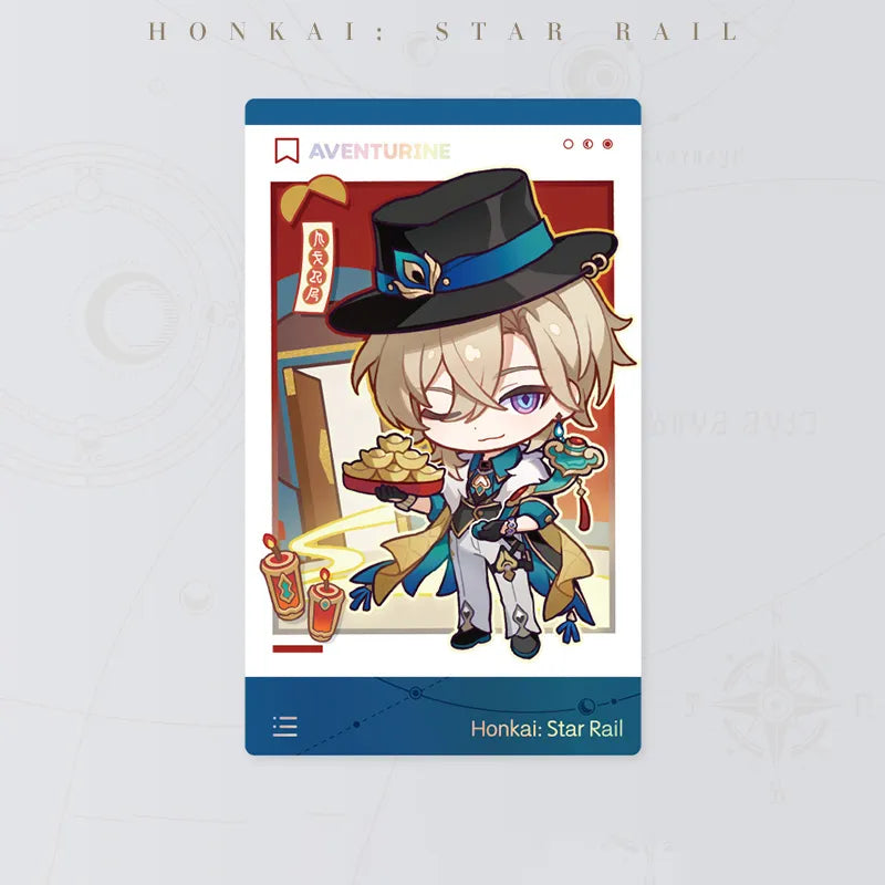 Honkai: Star Rail Happy New Year Series Aventurine Card front and back designs