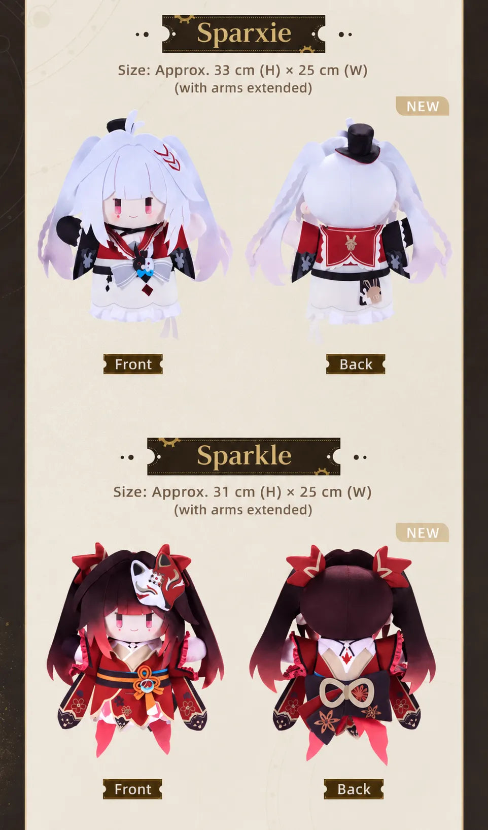 Sparkle and Sparxie plush puppet front and back views