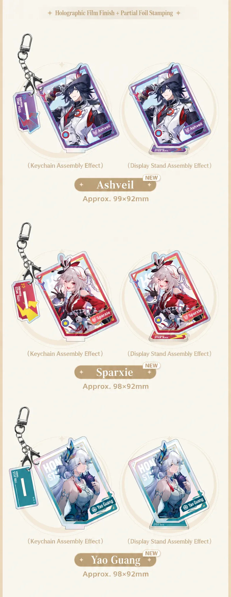 Ashveil, Sparxie and Yao Guang acrylic charms and display stands