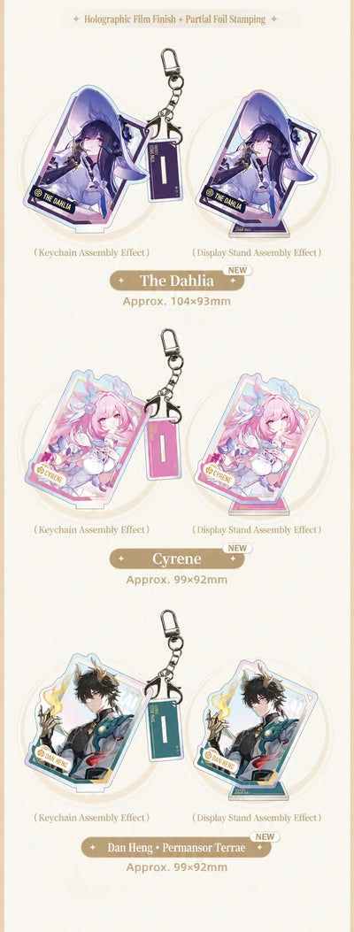The Dahlia, Cyrene and Dan Heng • Permansor Terrae acrylic charms and display stands