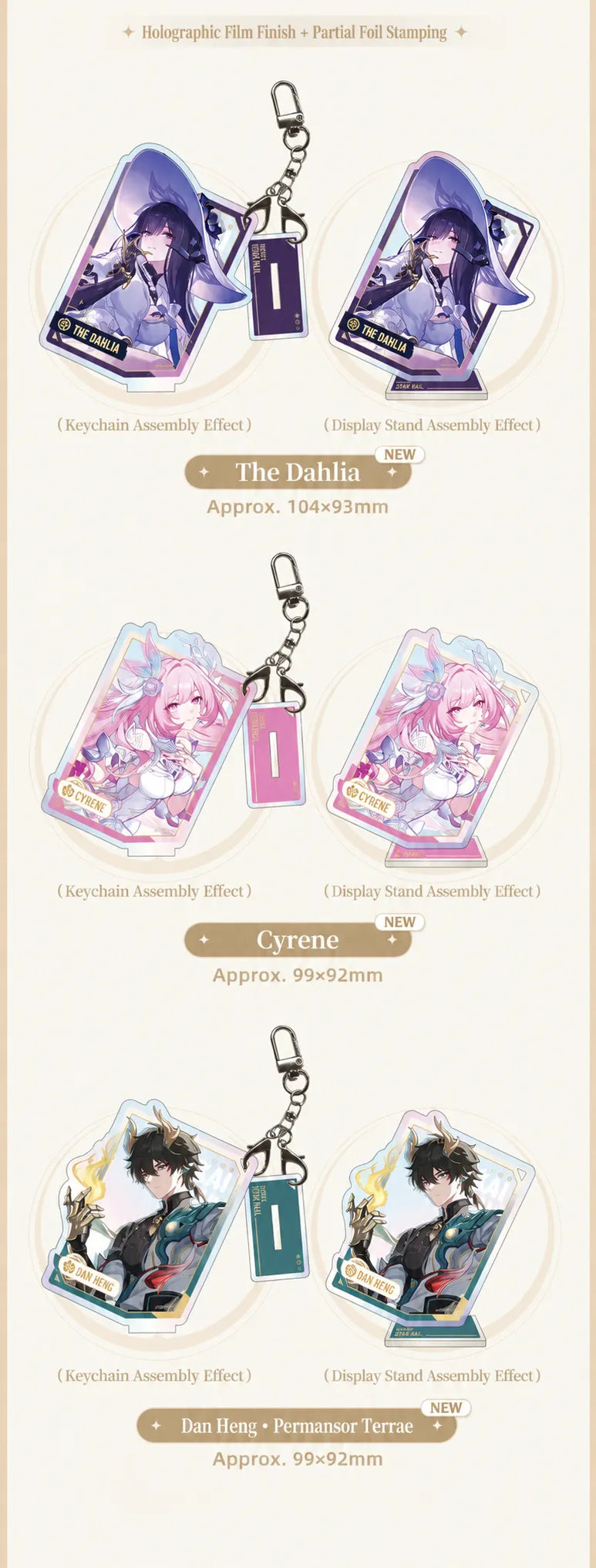 The Dahlia, Cyrene and Dan Heng • Permansor Terrae acrylic charms and display stands