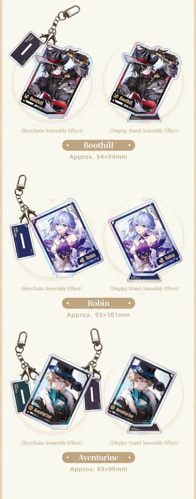 Boothill, Robin and Aventurine acrylic charms and display stands